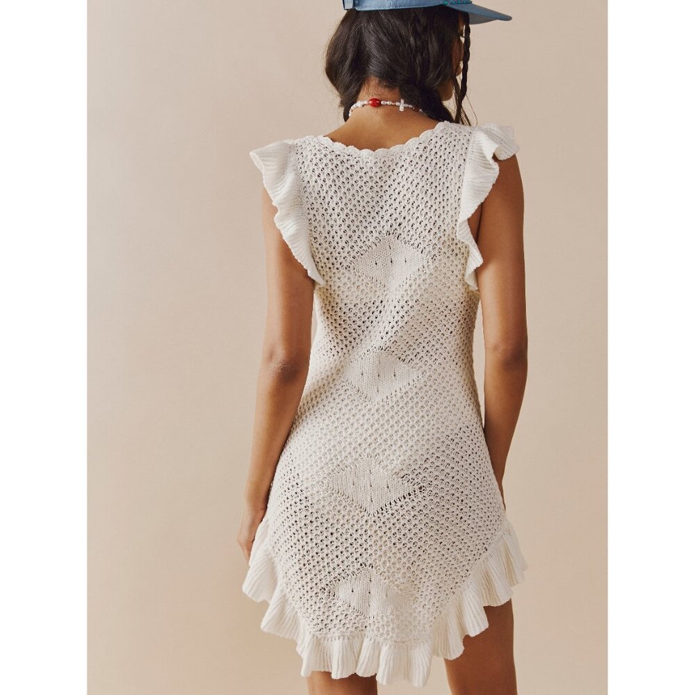 Free People White Crochet Ruffle Mini Dress - Picture 4 of 8